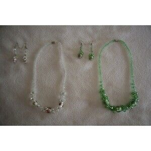 Lot Faceted Plastic Floral Glass Beads Necklace Dangle Hook Earring Green Clear